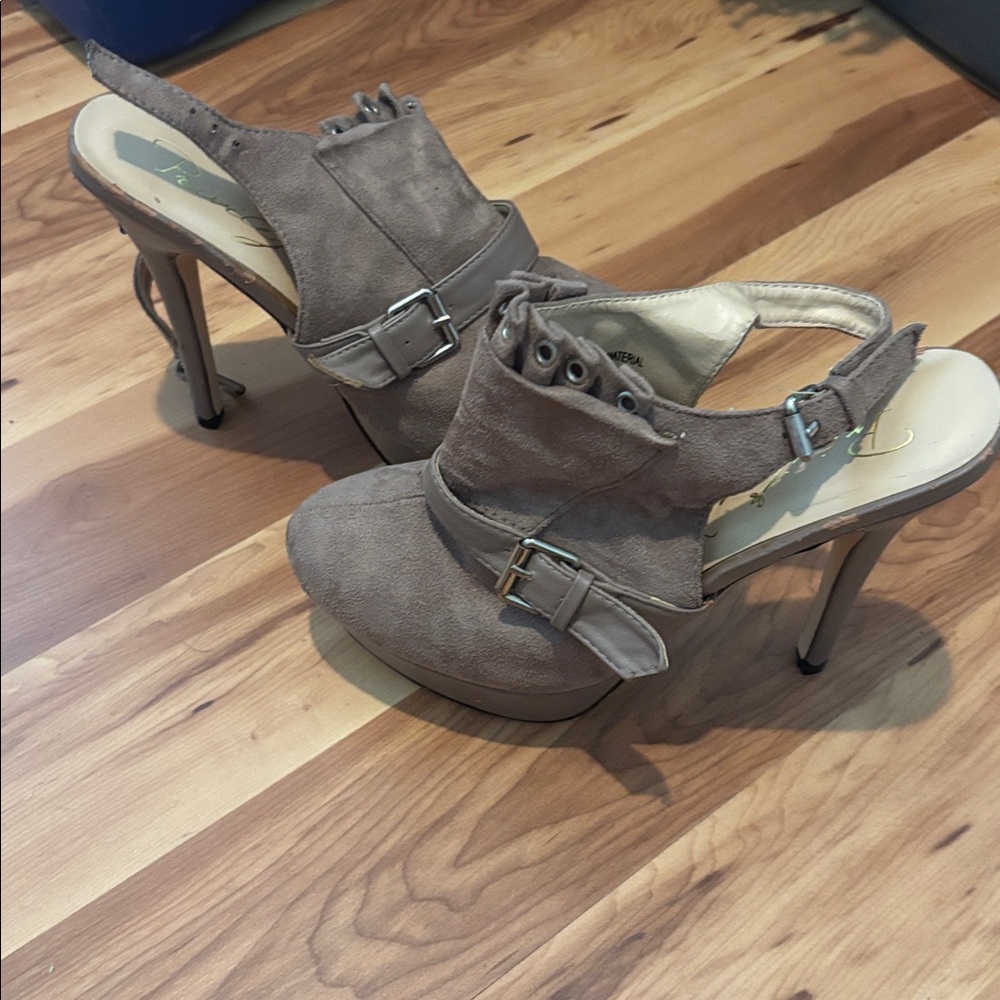 Privileged Taupe Heels with Buckle Detail